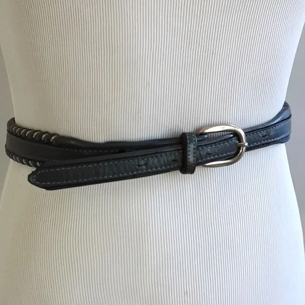 GENUINE LEATHER WESTERN BELT GRAY & SILVER SZ M
